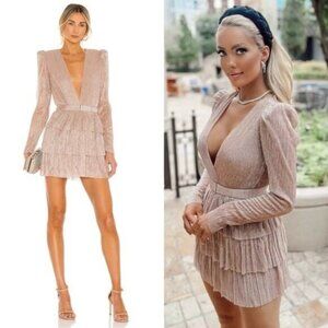 Sabina Musayev X Revolve Carry Blush Pink Metallic Pleated Mini Dress Size L